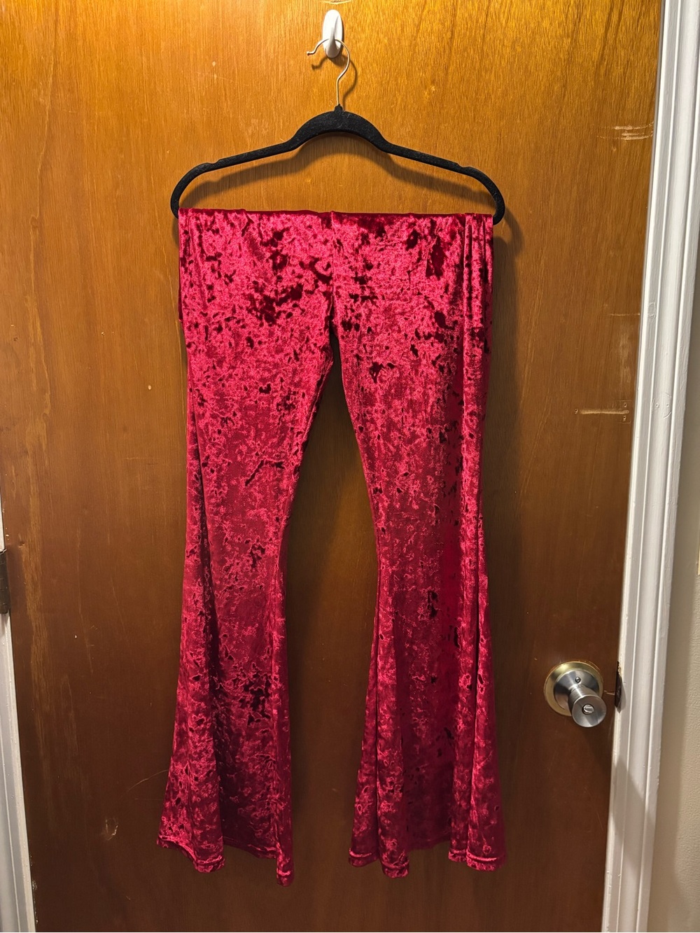 Red Crushed Velvet Flared Pants